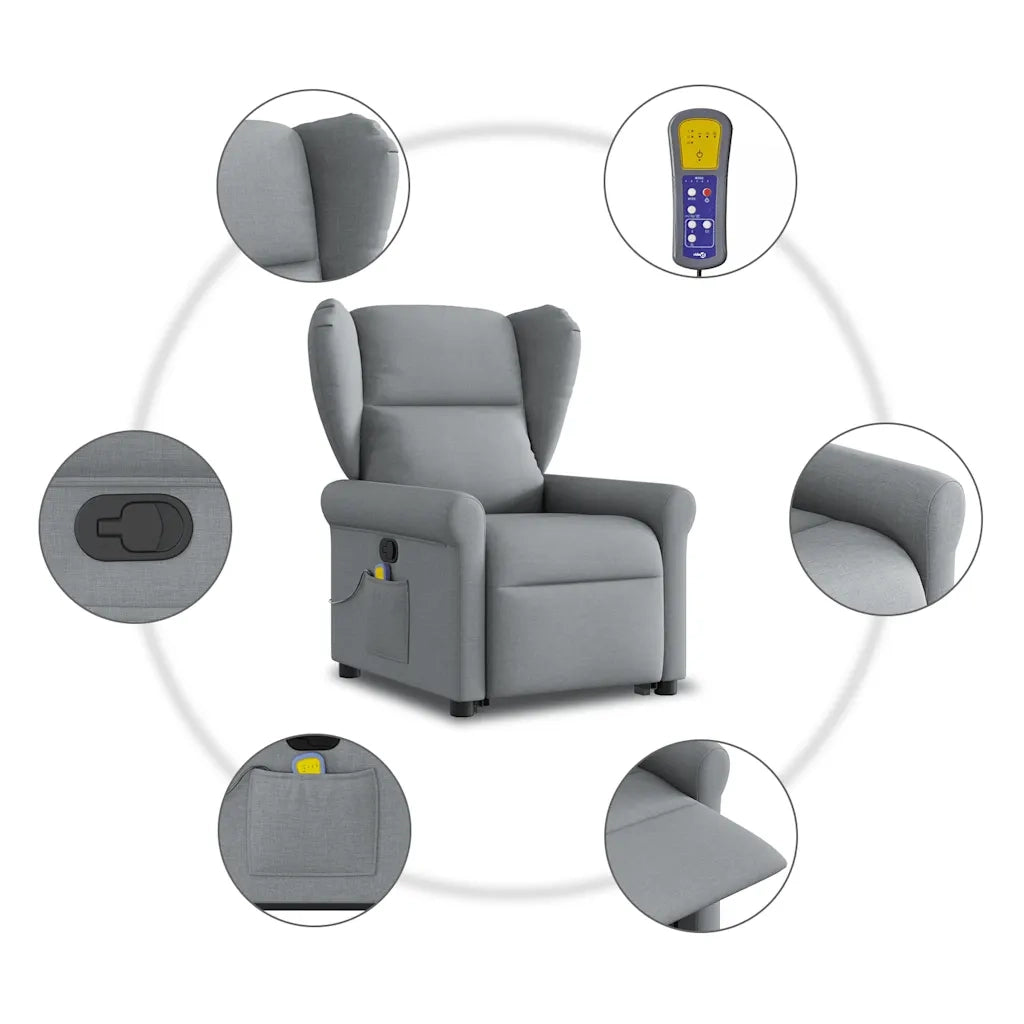 Poltrona | Sedia Relax Alzapersona Massaggi Reclinabile Grigio Chiaro Tessuto