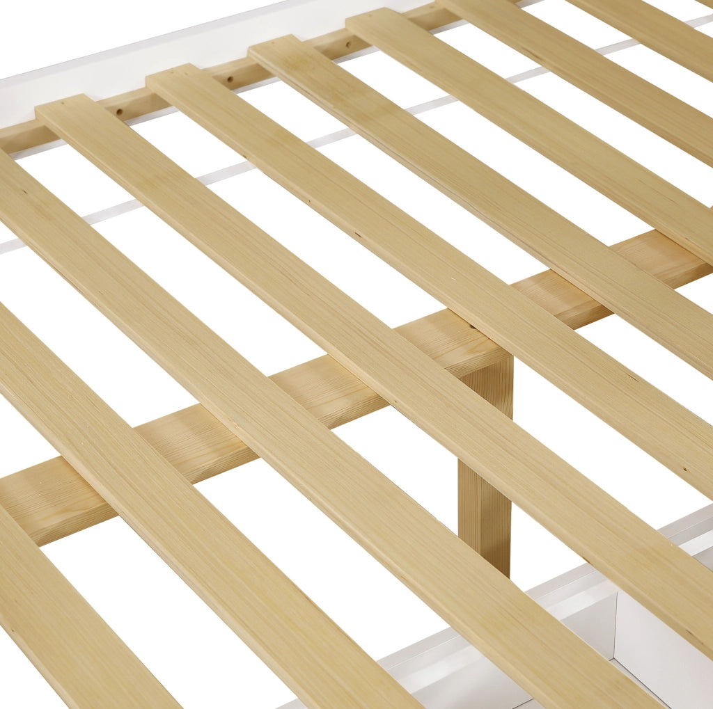Letto a castello con finestra decorativa, scivolo, scala a 4 gradini e 2 cassetti