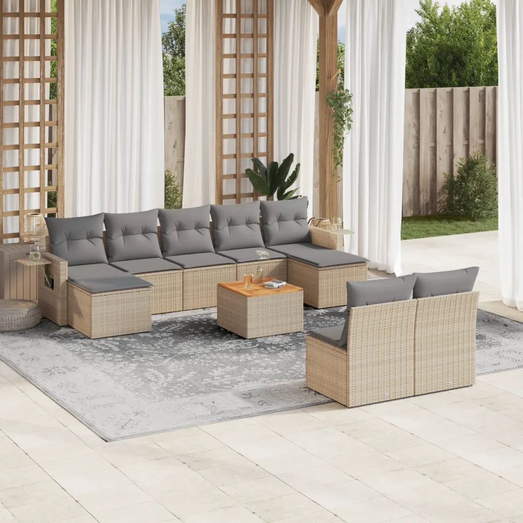 Set Divano da Giardino 10 pz con Cuscini Beige in Polyrattancod mxl 114819