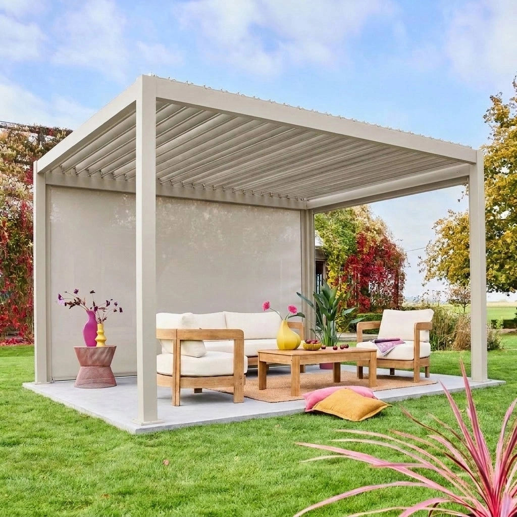 tenda laterale avvolgibile alluminio e textilene per pergola, 4m ,