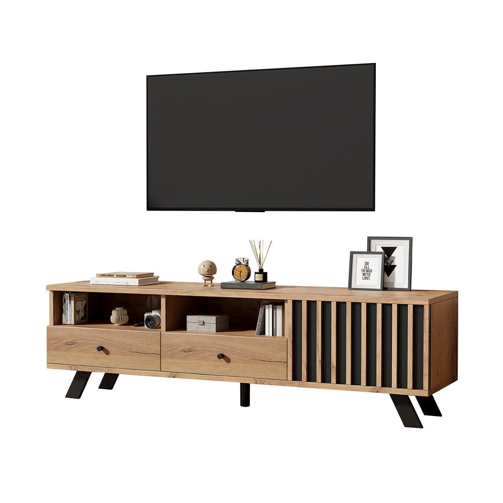 Mobile TV 150x38x44cm - Xylo - Piccolo, 2 Cassetti e 1 Anta, Colore Legno, fino a 60"