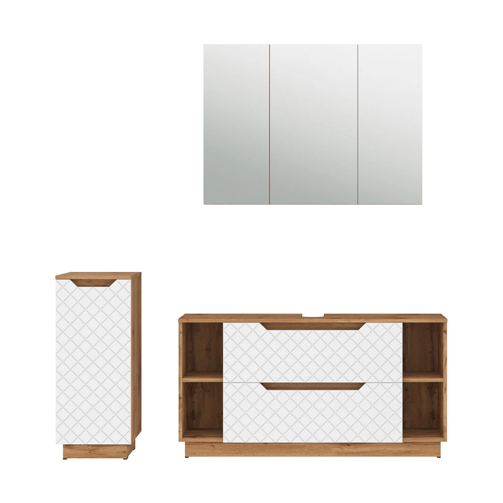 Vicco Set di mobili da bagno Rovere/bianco con struttura in piastrelle 3 parti