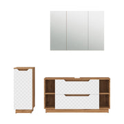 Vicco Set di mobili da bagno Rovere/bianco con struttura in piastrelle 3 parti