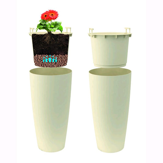 Vaso a Colonna Colore Tortora 36x70H cm in Plastica con contenitore estraibile