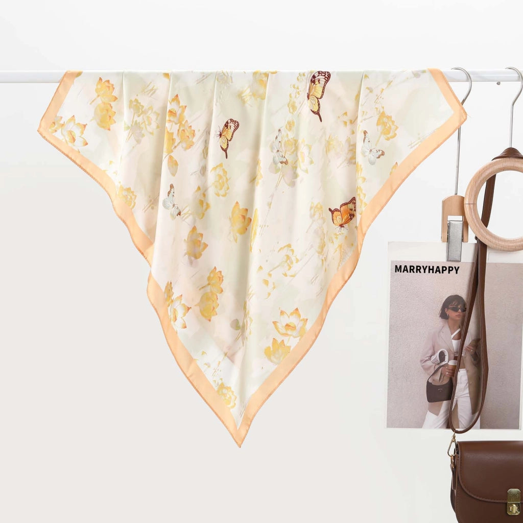 Sciarpa da donna in seta stampata, elegante e versatile, perfetta per la primavera e l'estate, sciarpa/fascia per capelli in seta con protezione solare.