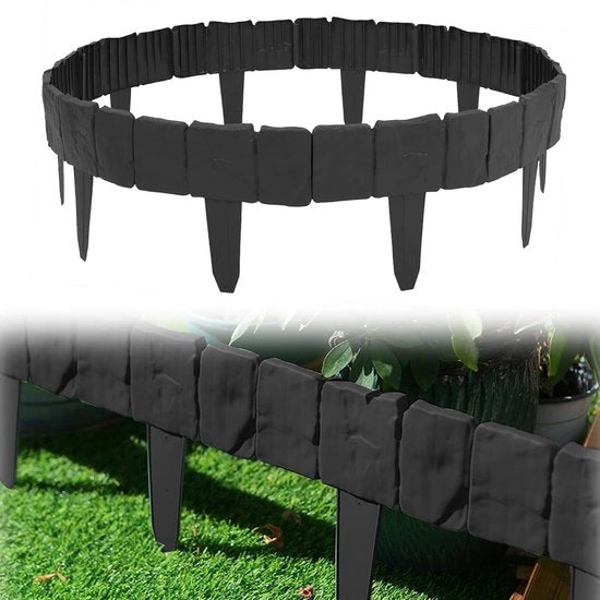 Gazonrand in plastica - Bordino flessibile - Set da 20 - Aspetto di pietra - 5 m