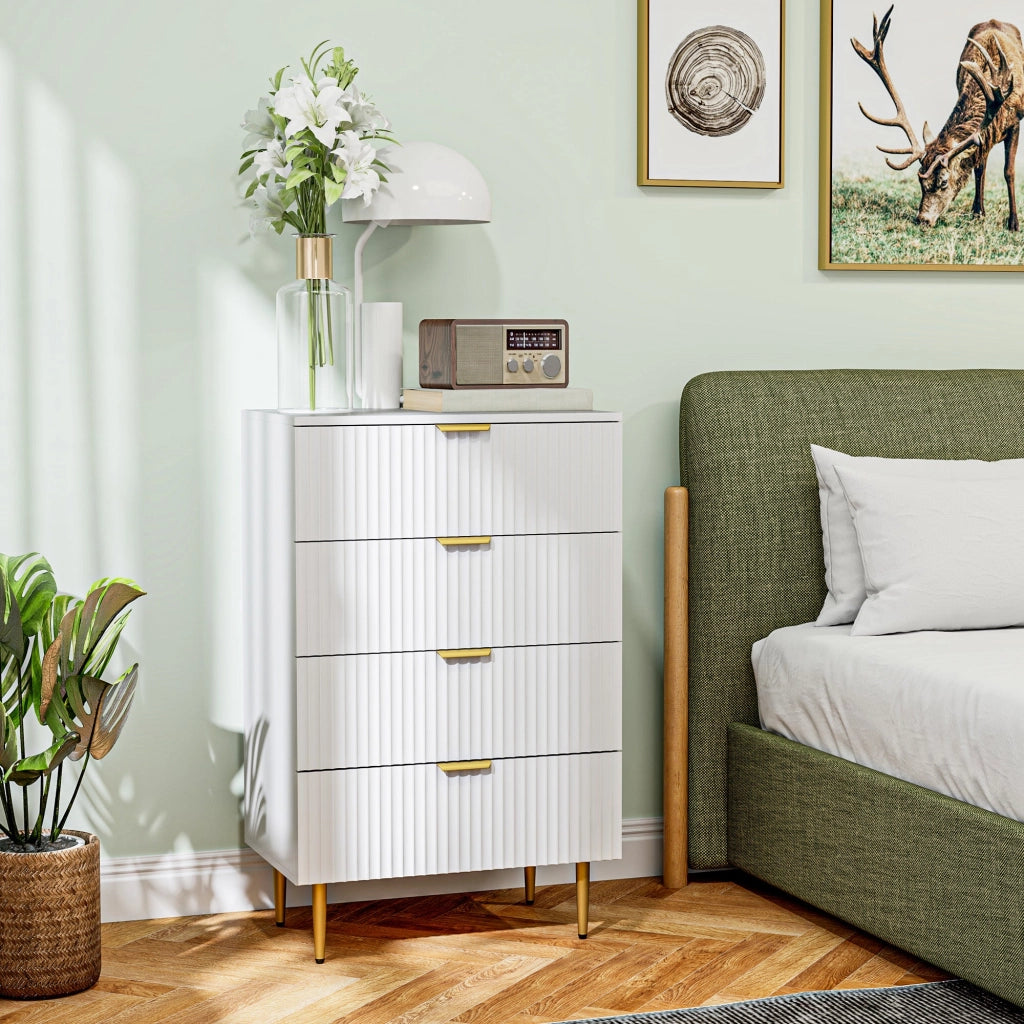 Cassettiera 4 Cassetti Moderna con Maniglie Dorate 60x40x96 cm Bianco