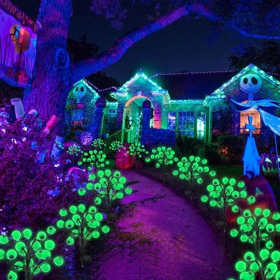 Decorazione con 20 LED luce oculare a sfera verde Halloween - illuminazione esterna solare acquatica - illuminazione per giardino prato festa - 2 pezzi