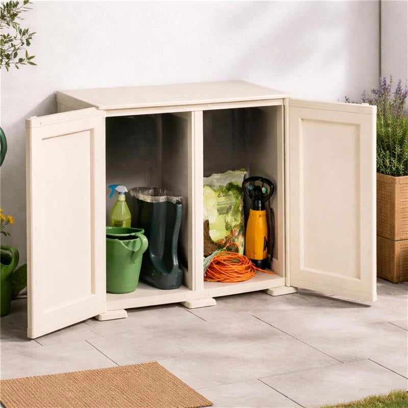 ARMADIO BASSO 79X43X85.5 CM 2 ANTE PANNA – MOBILE COMPATTO SALVASPAZIO PER LAVANDERIA E INGRESSO