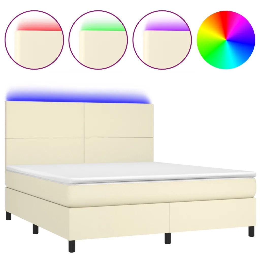 Giroletto a Molle con Materasso e LED Crema 160x200 cm 3135833