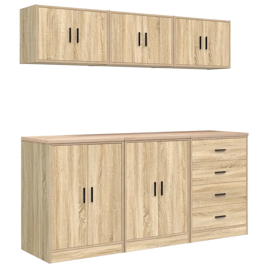 Armadi da Garage 6 pz Rovere Sonoma in Legno Multistrato 3328343