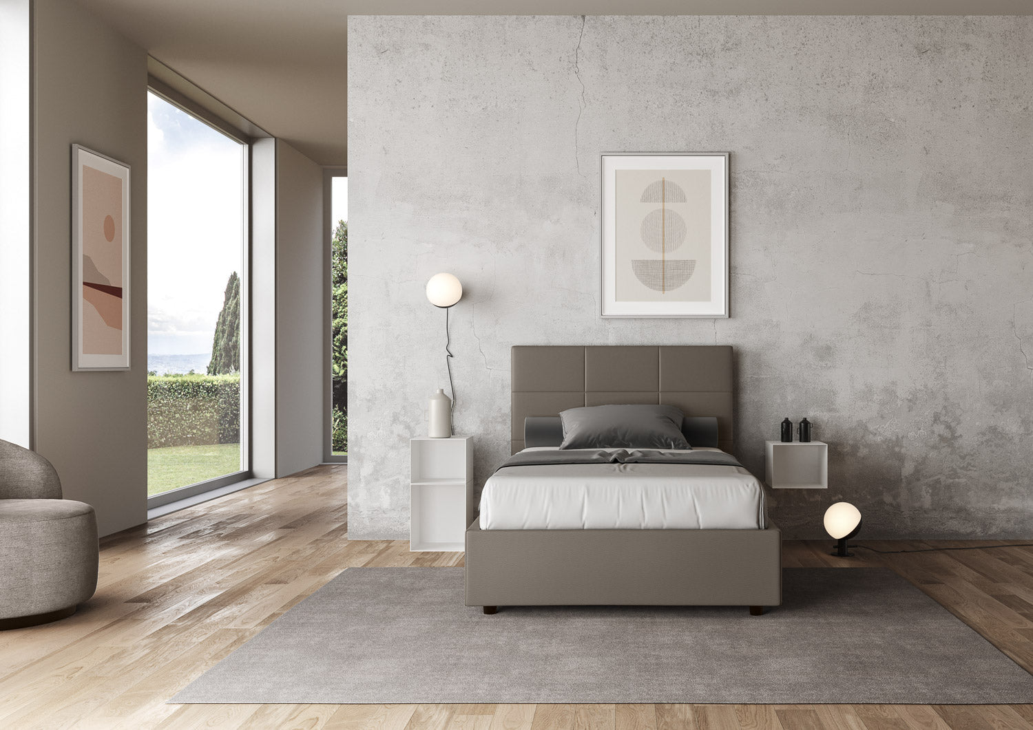 Letto Matrimoniale 160x190 cm con Rete Mika Cappuccino