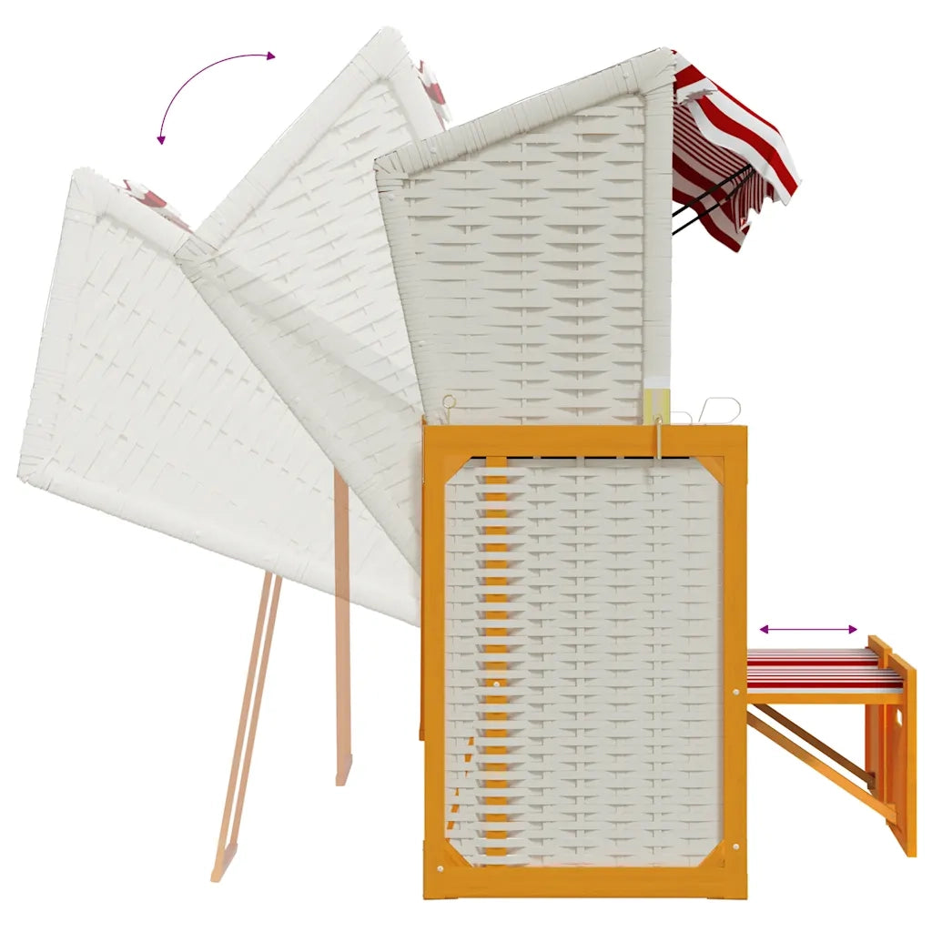 Strandkorb con Tettoia Polyrattan e Legno Massello Rosso Bianco CFW6754368