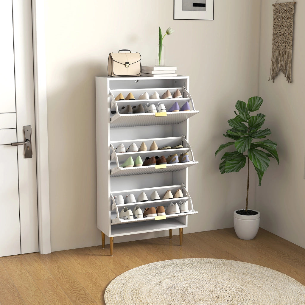 Scarpiera Slim per 18 Paia di Scarpe 60x24x128 cm con 3 Cassetti a Ribalta in MDF Bianco