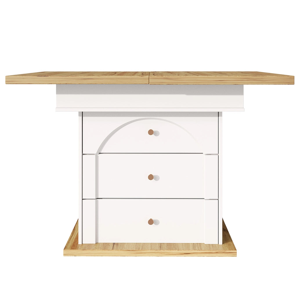 Tavolo allungabile in MDF con spazio contenitore e soft close, per cucina e soggiorno, bianco, 110-140 × 80 × 75 cm