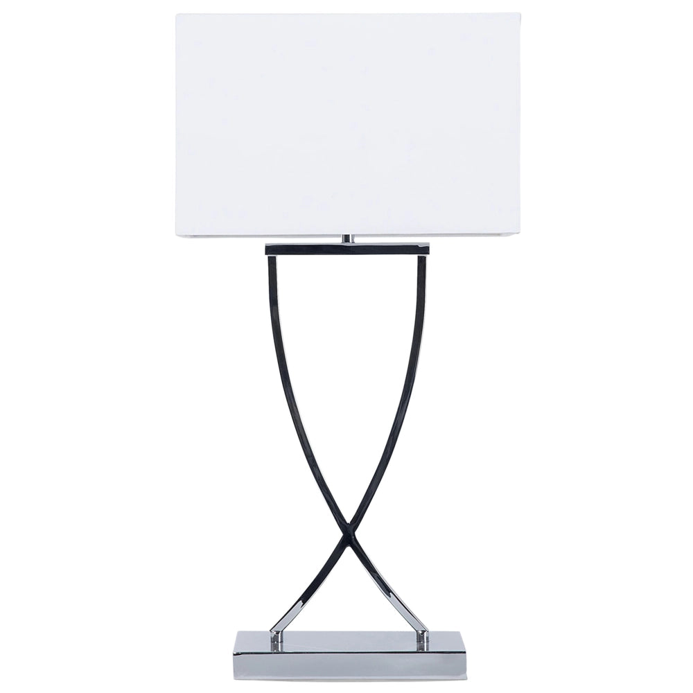 Lampada da Tavolo Metallo Argento Bianco Paralume Rettangolare 62H cm Soggiorno Moderno
