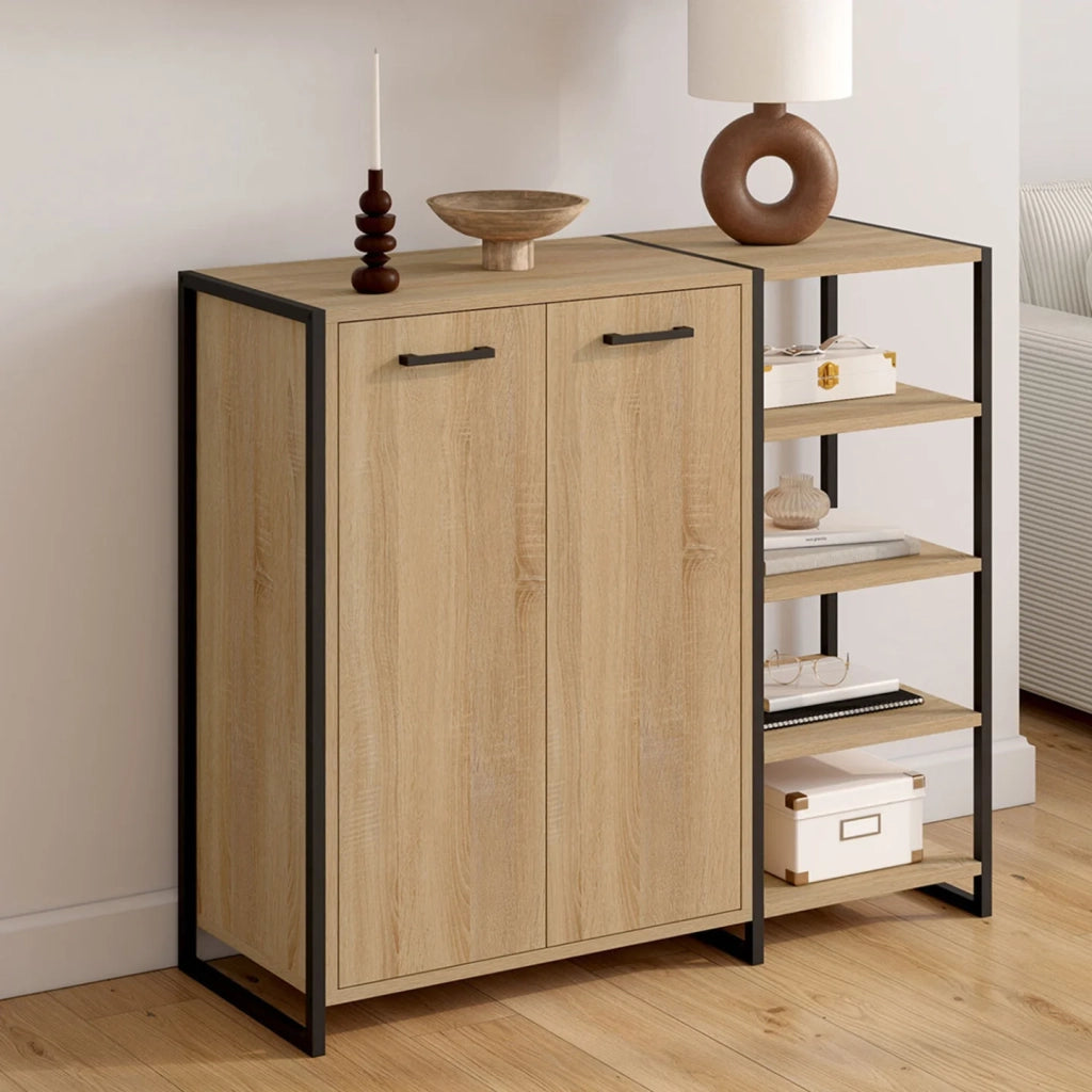 IDMarket - Scarpiera 12 paia LUIS 2 porte con 4 ripiani design industriale