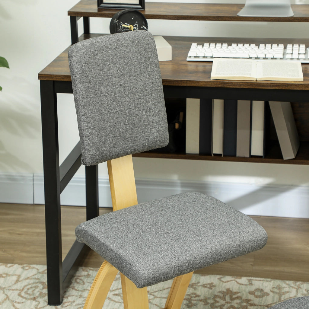 Sedia Inginocchiatoio con Movimento a Dondolo 51x84x93 cm in Tessuto Effetto Lino e Legno Grigio