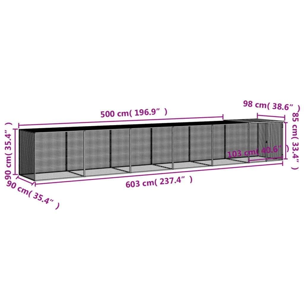Recinto per pollaio con tetto 603 x 98 x 90 cm in acciaio zincato antracite 02_0043976