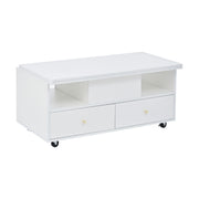 Tavolino Da Salotto Sollevabile con 4 Cassetti e Piano Ribaltabile; Idraulico; Stile Moderno; in MDF; 100×50×47;5 cm; Bianco