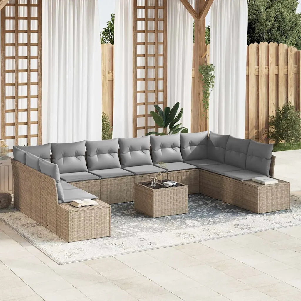 Set Divano da Giardino 10 pcs Beige e Grigio Chiaro Polyrattan 3355919