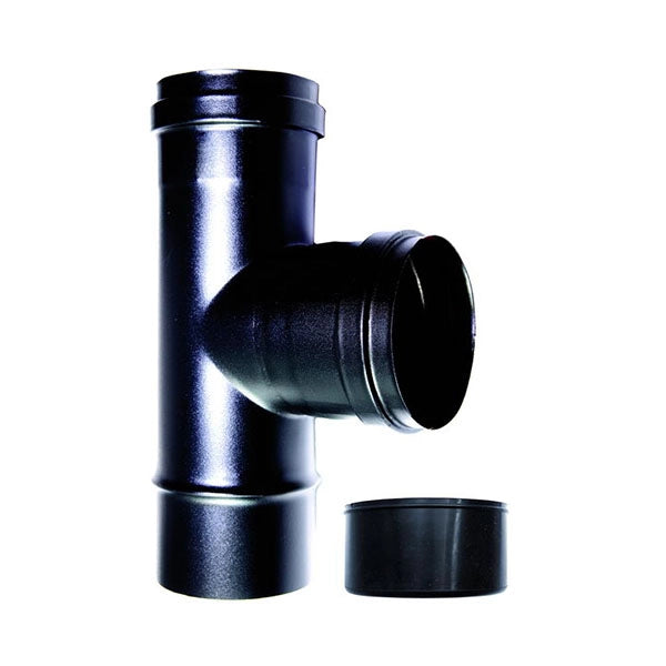 Raccordo caldaia a T 90 fm-f  DN 100 mm smaltato 600 gradi stufa pellet tubo nero CE Made in Italy .