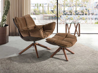 Poltrona girevole in velluto marrone e pvc marrone