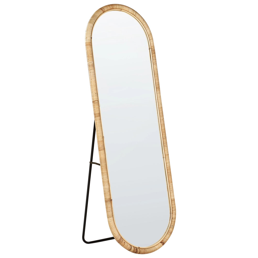 Elegante specchio da terra in rattan naturale stile boho 150x50 cm camera da letto soggiorno