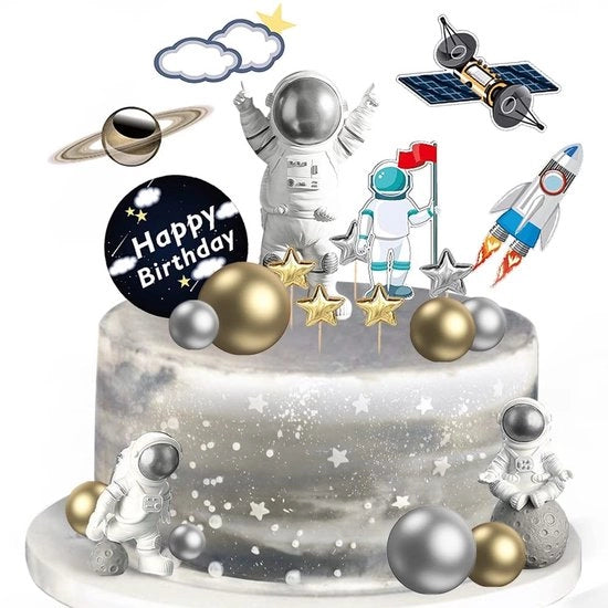 Decorazioni per torta Astronauti - 22 pezzi - Miniatura - Forma stellare - Decorazioni per feste - Pompom - Miniatura
