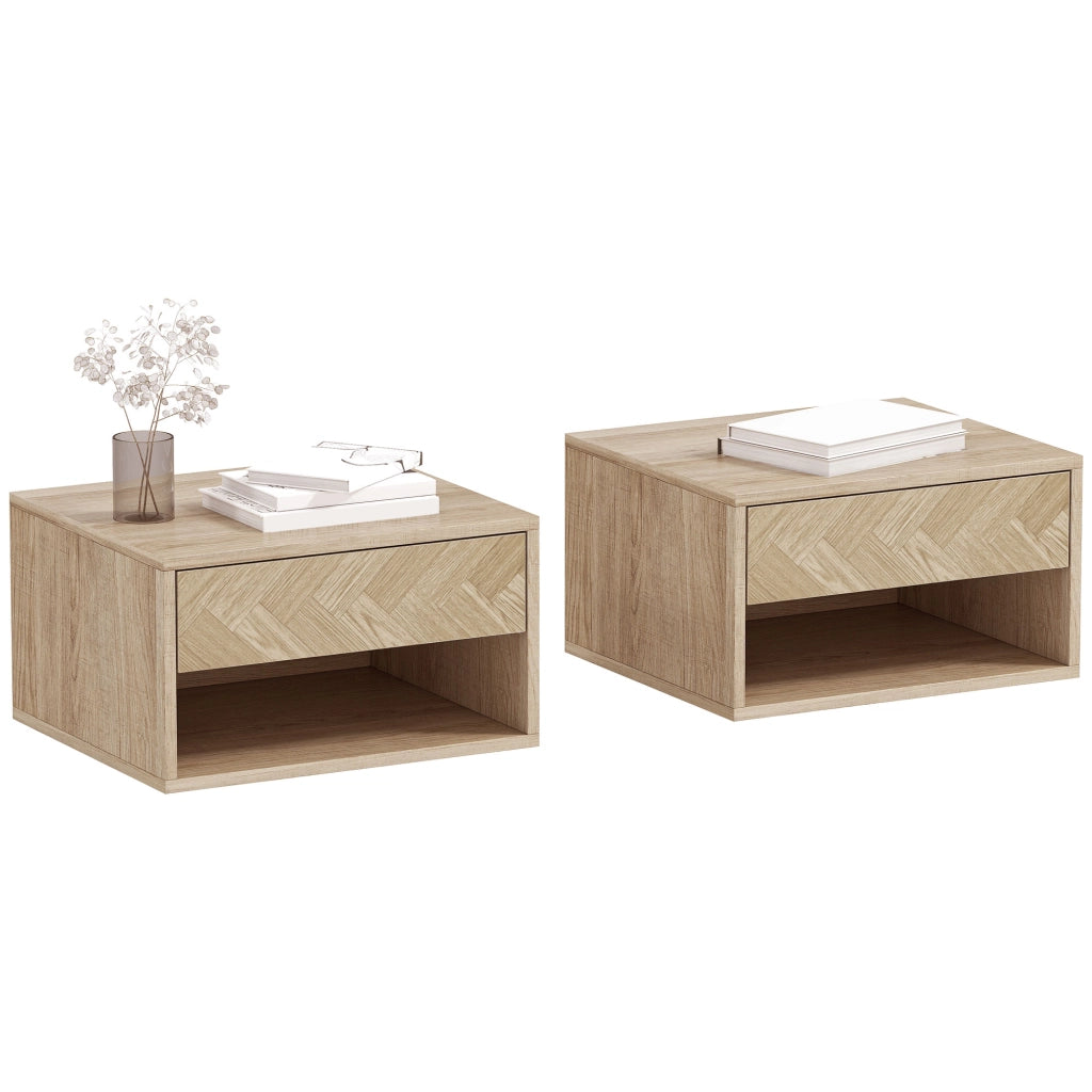 Tavolini da notte a muro ¨C zephmum ¨C legno naturale 37x32x21 cm