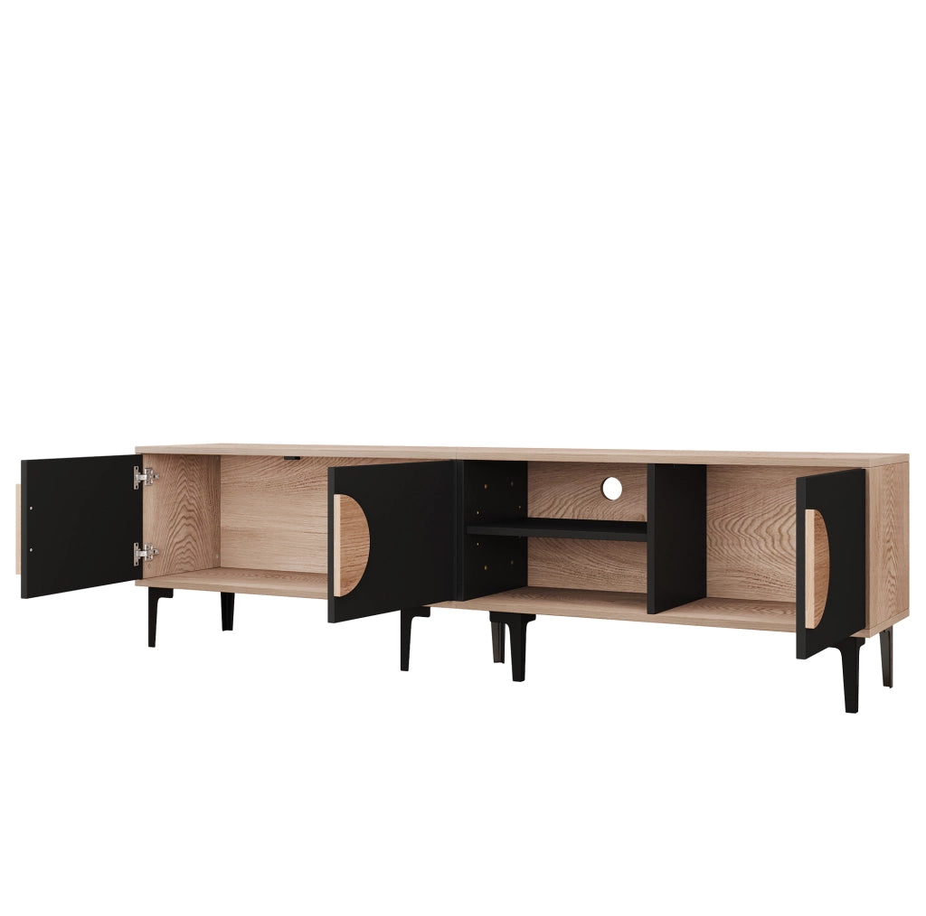 Mobile TV 180 x 35 x 49 cm; 3 ante e vani aperti; effetto rovere e nero