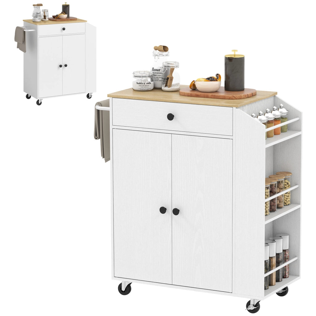 Carrello da cucina con cassetto, dispensa, scaffale spezie, porta asciugamani ¨C zephmum ¨C Bianco/Rovere 82x38x86.5 cm