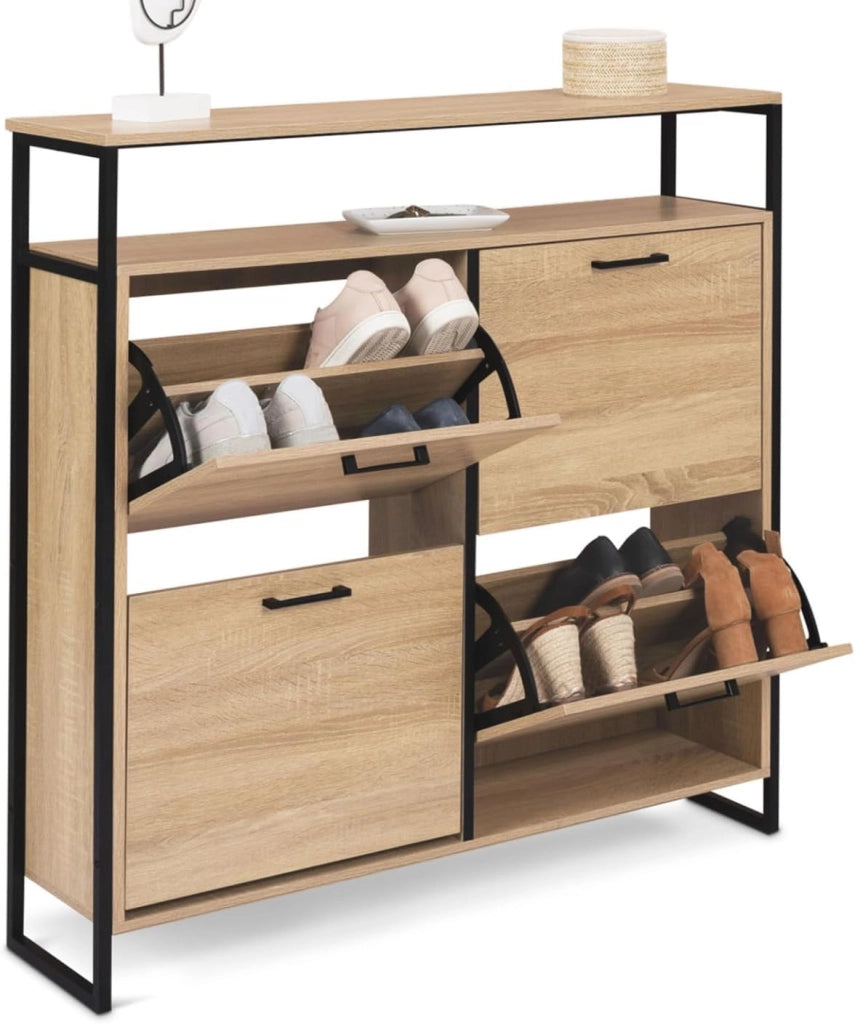 IDMarket - LUIS Scarpiera a 4 ante con ripiano superiore dal design industriale