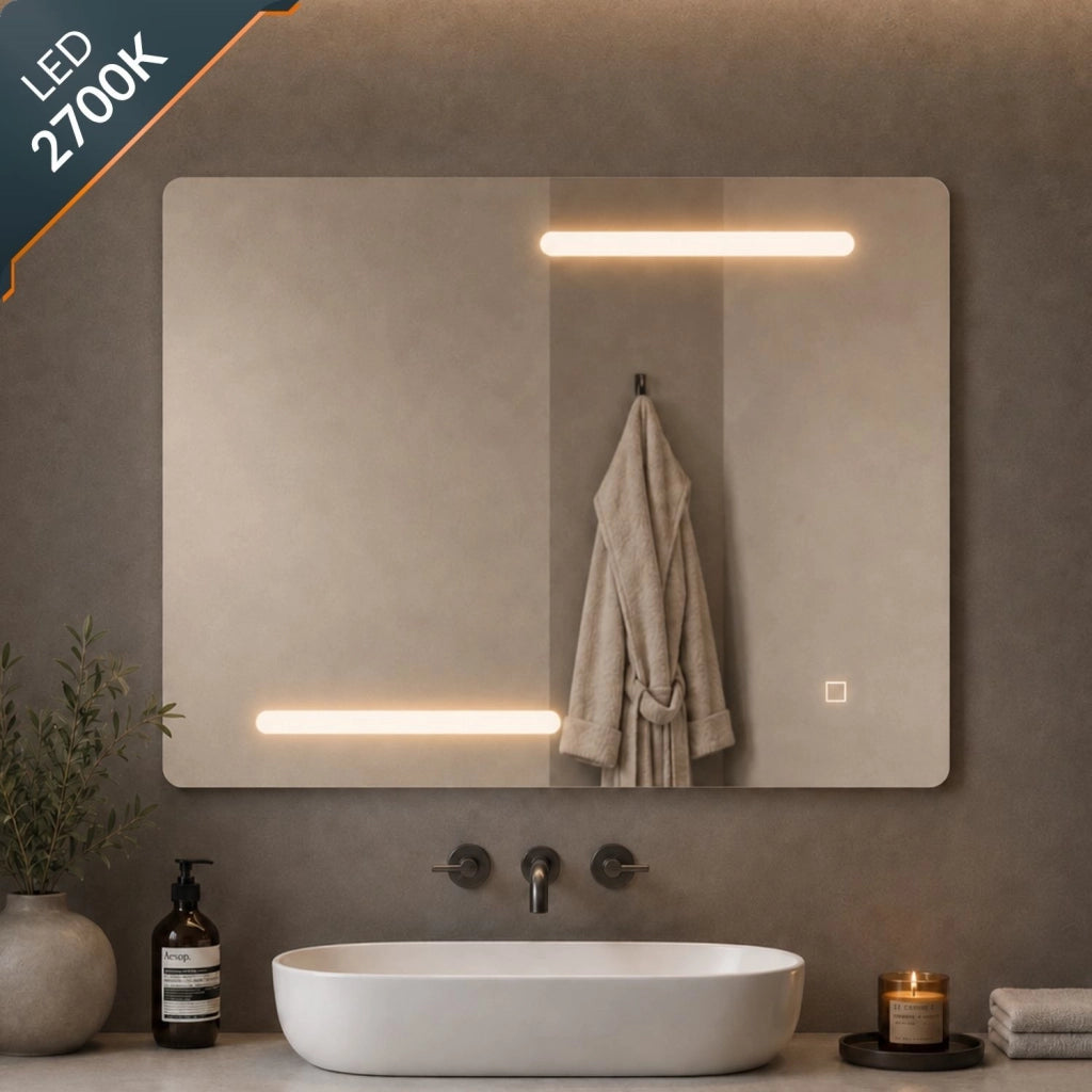 Specchio rettangolare led con interruttore touch elegante e funzionale *** misure 100x80 cm, tonalità dimmerabile 27...