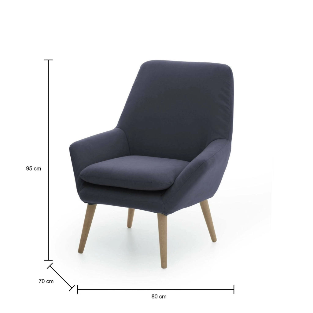 Poltrona Anido, Poltrona di design da salotto, 100% Made in Italy, Poltroncina relax in tessuto imbottito, cm 80x70h95, Blu