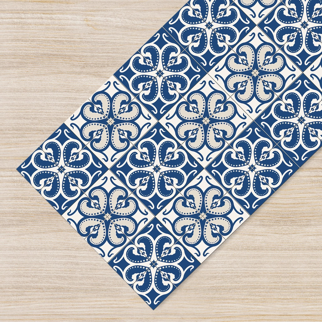 Tappeto Cucina Antiscivolo Made in Italy Passatoia Antimacchia Multiuso Corridoio Soggiorno Lavabile in Lavatrice - 50x300 - Mattonella blu