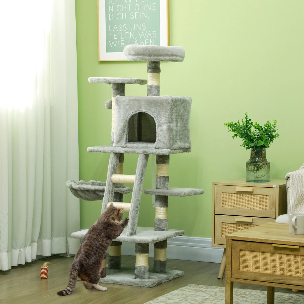 Albero per gatti con grattatoi, nicchie, piattaforme, scala e amaca ¨C zephmum ¨C grigio