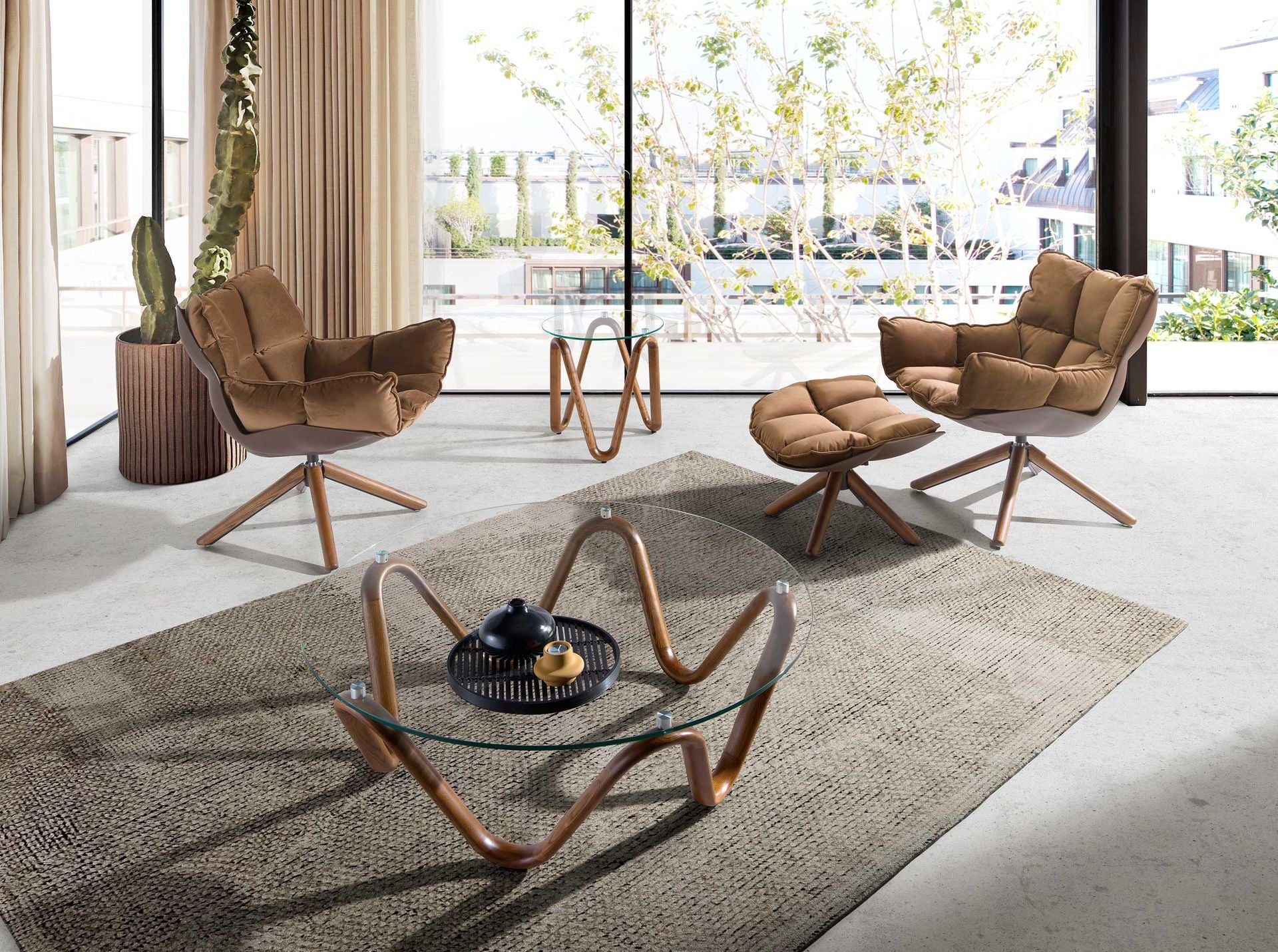 Pouf in velluto marrone