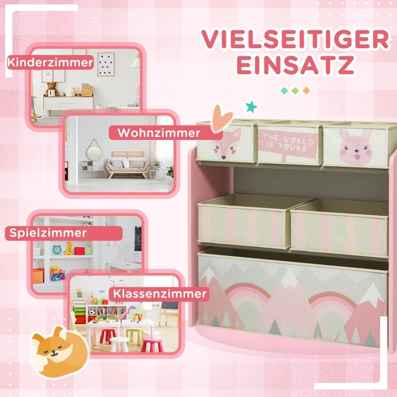 Armadio per bambini con 6 scatole in tessuto, design grazioso, 63x30x66 cm, rosa