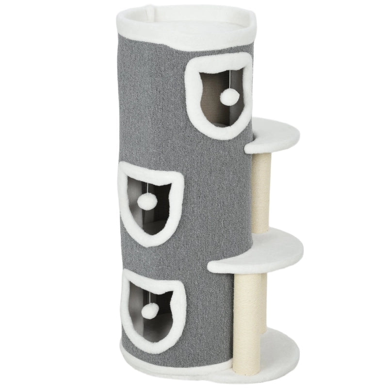 TORRE PER GATTI 101 cm a 3 livelli Grigio in poliestere