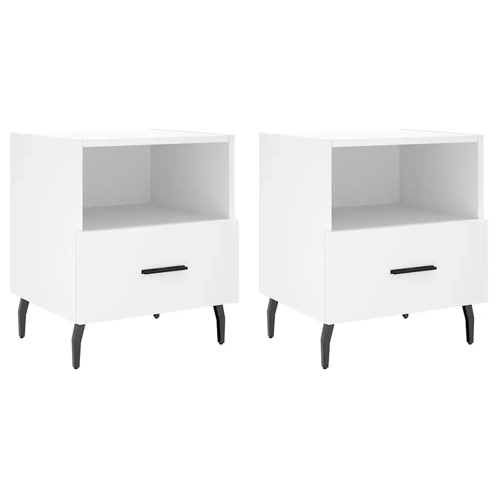 Set di 2 Comodini | Armadio da Notte | Mobiletto da notte Bianchi 40x35x47,5 cm in Legno Multistrato
