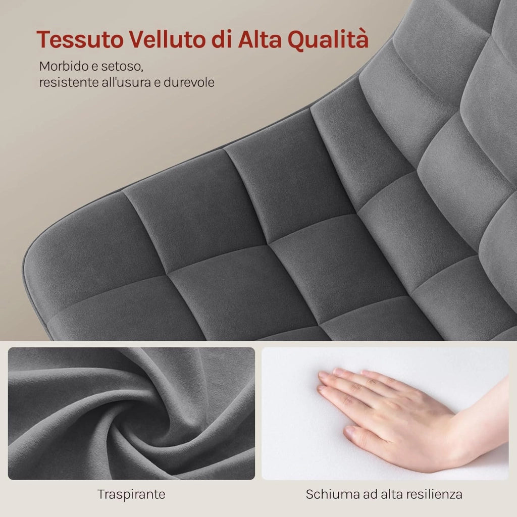 Sgabello da Trucco Sedia Alta da Cucina con Schienale Altezza Regolabile Girevole 360° in Velluto Grigio Scuro, 38-49.5cm