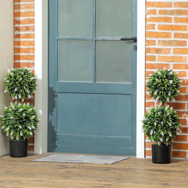 Set di 2 Piante Artificiali di Lavanda da 70 cm con Vaso in Cemento per Interni ed Esterni