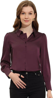 Overhemda donna in seta con collo a manica ribaltata e polsini, stile vintage per ufficio e sera, con tessuto soffice e elegante