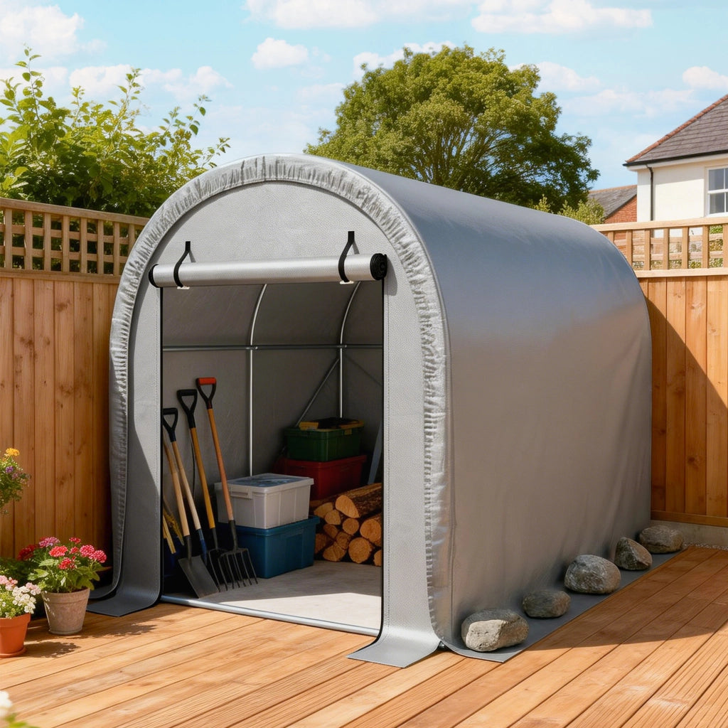 Tenda Ripostiglio Giardino ¨C Xylo ¨C Acciaio Galvanizzato PE Anti-UV 159x240x185cm Grigio Chiaro
