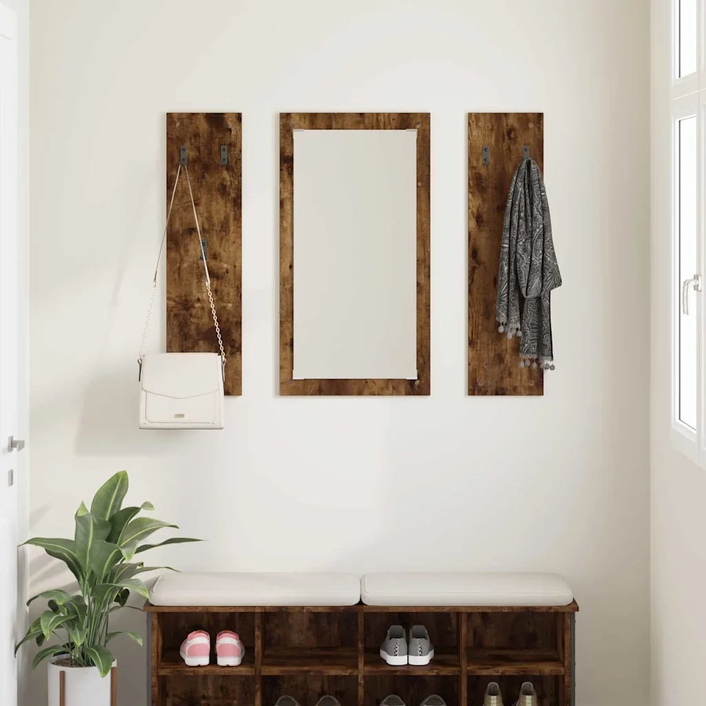 Appendiabiti a muro con specchio Rovere fumé 96 x 1,5 x 90 cm 874535