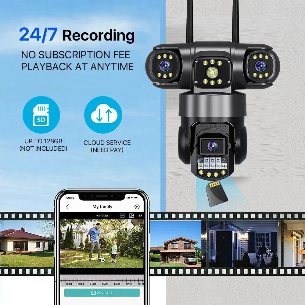 Trade Shop - Telecamera Di Sorveglianza Sicurezza Ip Ptz 4g 8k 12mp Tripla Lente Schermo Audio Q-g819 -