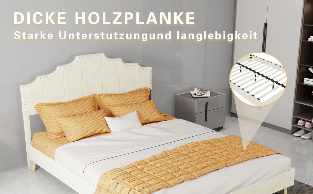 Letto Contenitore Imbottito ¨C MINIMAL ¨C Beige 140x200 con Materasso, Testiera, Multistrato