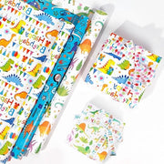 Papier di imballaggio con dinosauro - 3 rulli × 3 m - Papier di imballo per bambini - Confezionamento di regalo