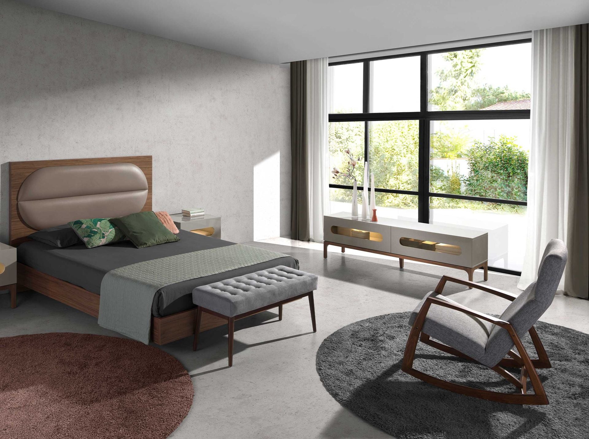 Sedia a dondolo in tessuto grigio